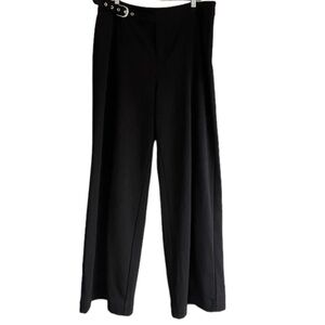 INC Wide Leg Pants Belted Black Trousers Pin Tuck Front Office Wear Size 16